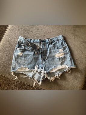 Levi's Light Blue Distressed Denim Cutoff Shorts